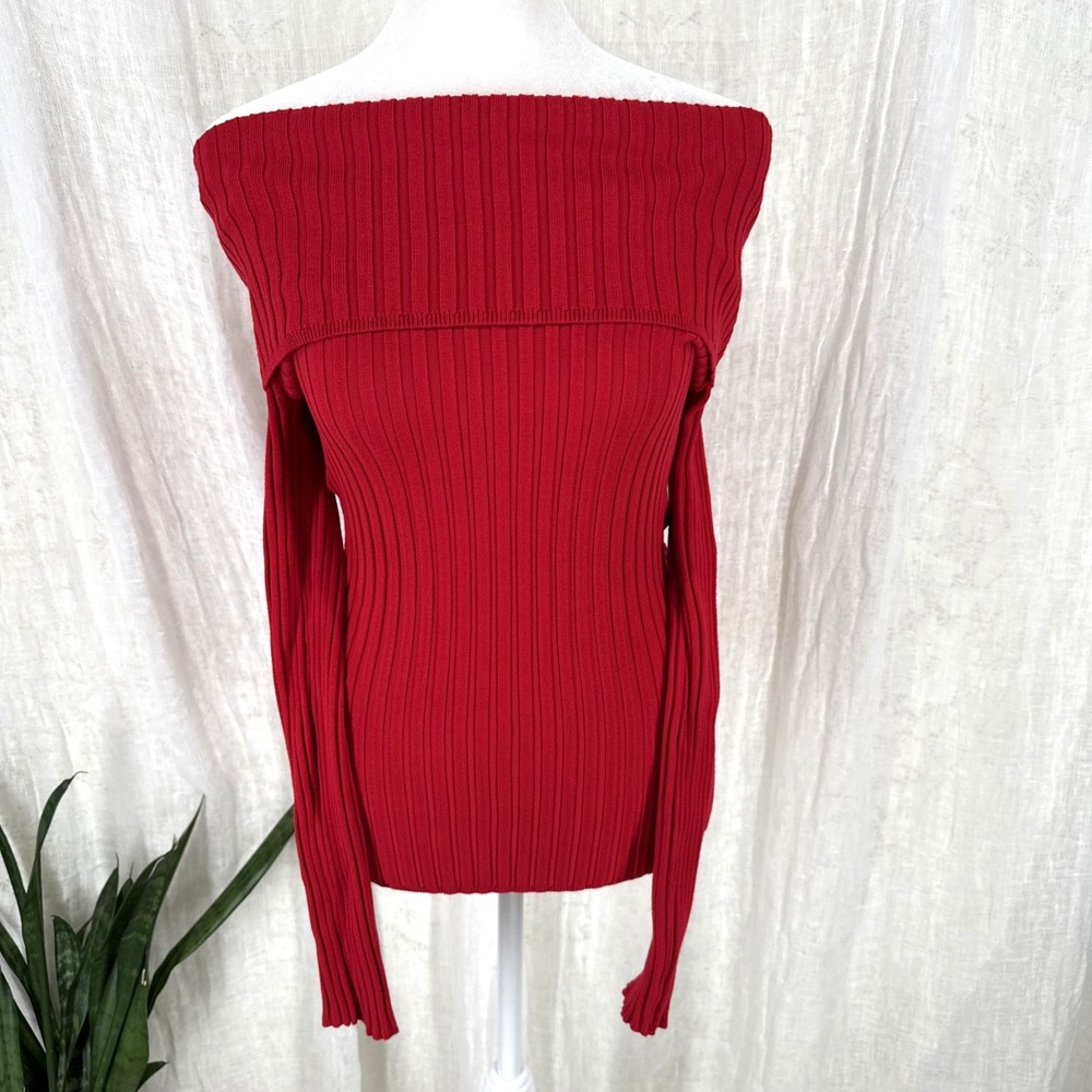 Vintage Y2K Off-The-Shoulder Foldover Sweater Top XS Preppy Indie Minimalist Red